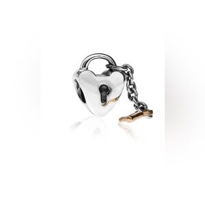 Retired Pandora “Key to My Heart” 925 Silver Padlock/14K Gold Key Charm 790288